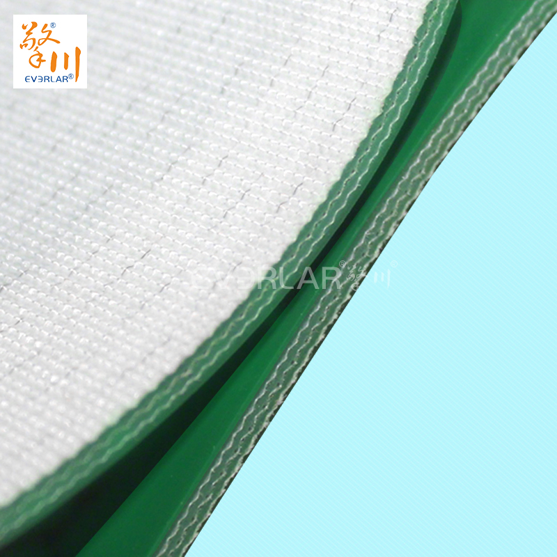 綠色PVC輸送帶加導條鋼扣防滑食品加工行業(yè)生產(chǎn)線皮帶定制