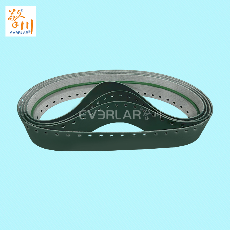 墨綠PU輸送帶加導(dǎo)條打孔耐磨抗腐蝕食品級包裝封口機(jī)工業(yè)皮帶定制